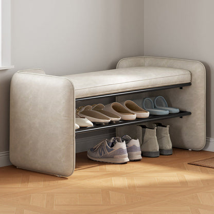 Guyii 47" Entryway Shoe Bench with Cushion, 1-Tier Storage Shelf & Hidden Compartment