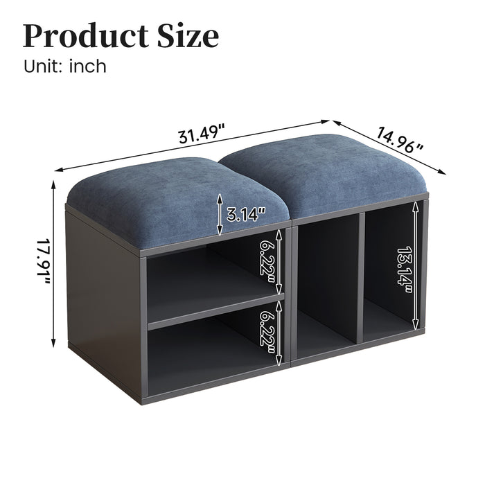 Guyii Velvet Shoe Stool with Padded Seat, Blue Entryway Stools with Storage, Multi-Functional Stool
