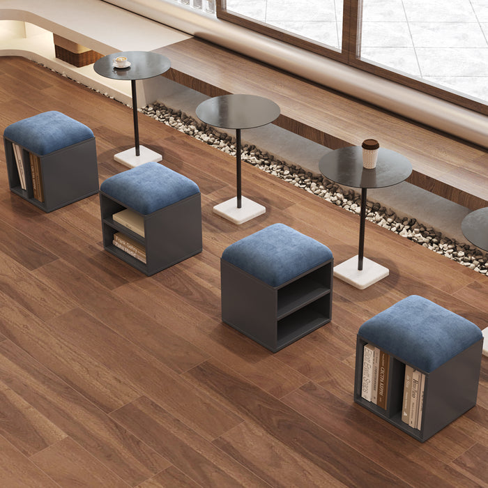 Guyii Velvet Shoe Stool with Padded Seat, Blue Entryway Stools with Storage, Multi-Functional Stool