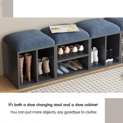 Guyii Velvet Shoe Stool with Padded Seat, Blue Entryway Stools with Storage, Multi-Functional Stool
