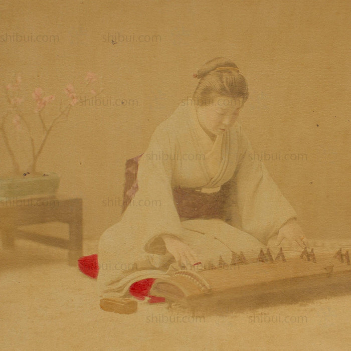 Hand Tinted Albumen of a Koto Player | Antique Japanese Photograph