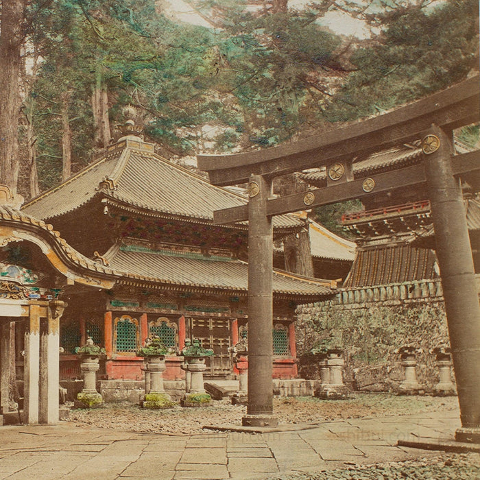 Hand Tinted Albumen of Chōzuya & Torii | Antique Japanese Photograph