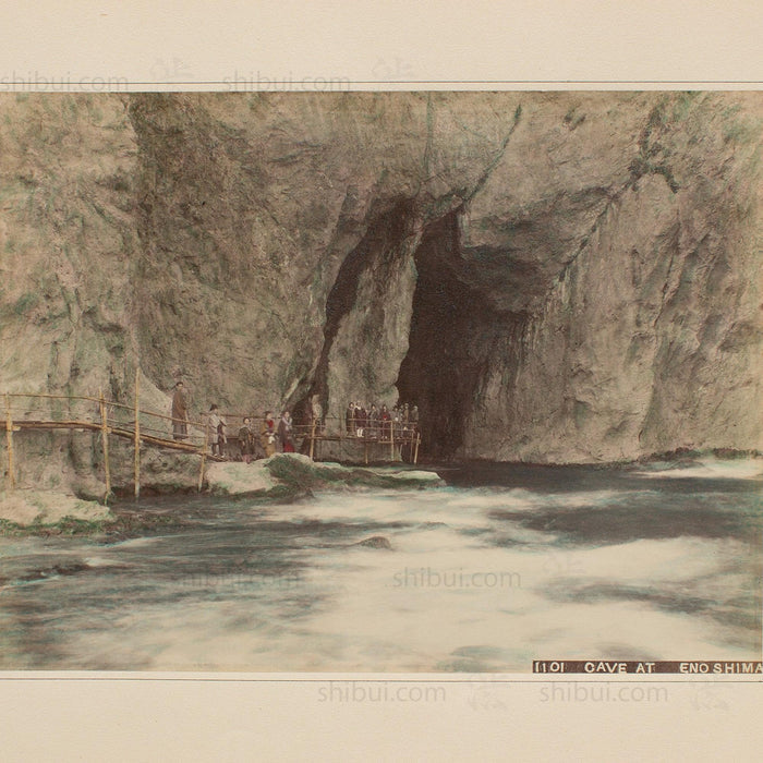 Hand Tinted Albumen of Enoshima Caves | Antique Japanese Photograph
