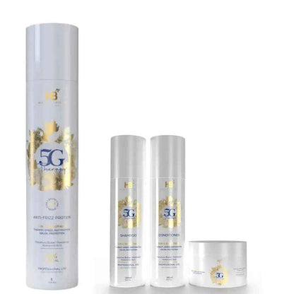HB HAIR SOLUTION 5G Therapy Brazilian Anti Frizz Hair Treatment 5 in 1 Smoothing Set - DOKAN