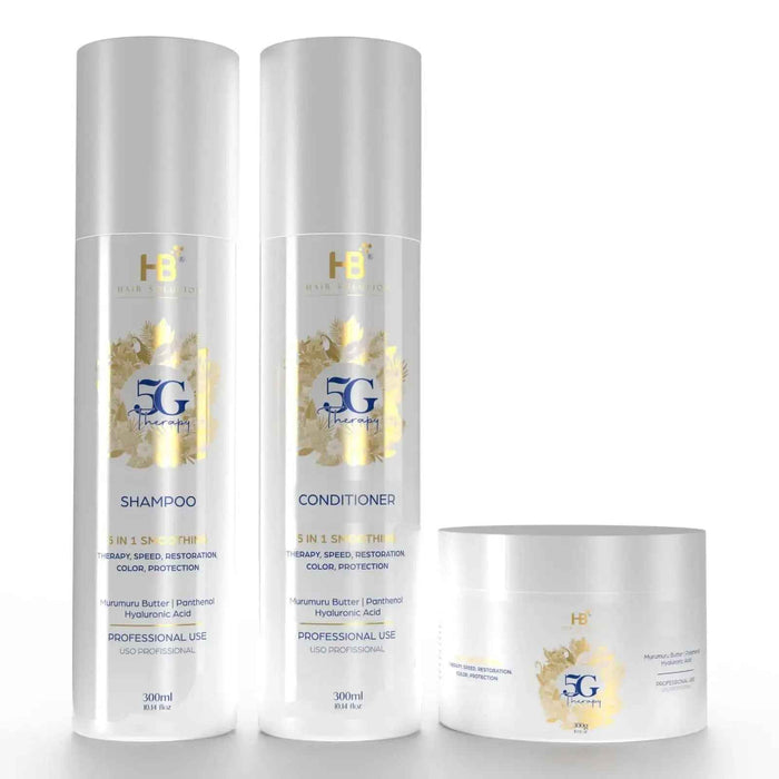 HB HAIR SOLUTION 5G Therapy Brazilian Anti Frizz Hair Treatment 5 in 1 Smoothing Set - DOKAN