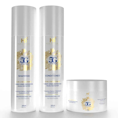 HB HAIR SOLUTION 5G Therapy Brazilian Anti Frizz Hair Treatment 5 in 1 Smoothing Set - DOKAN