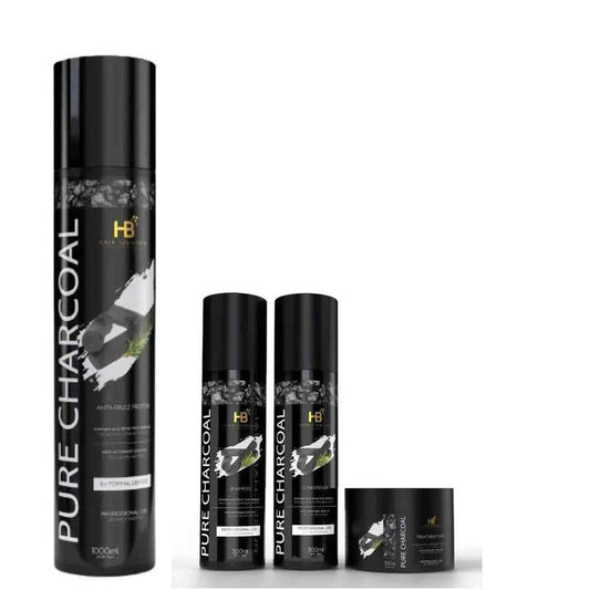 HB HAIR SOLUTION Pure Charcoal Brazilian Anti Frizz hair Treatment Set - DOKAN