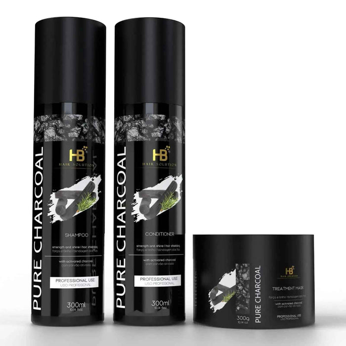 HB HAIR SOLUTION Pure Charcoal Brazilian Anti Frizz hair Treatment Set - DOKAN