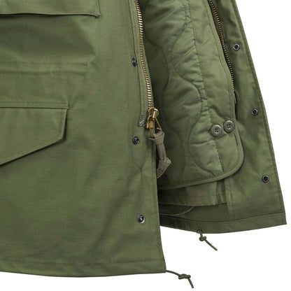 olive nyco sateen helikon m65 jacket with adjustable hem retention cords