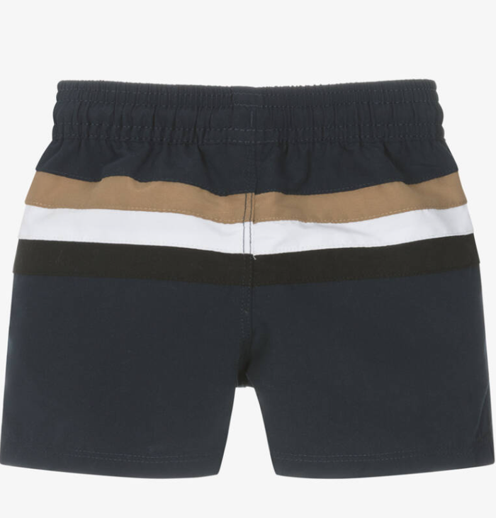 HIUGO BOSS Baby Boys Blue Tricolour Stripe Swim Shorts
