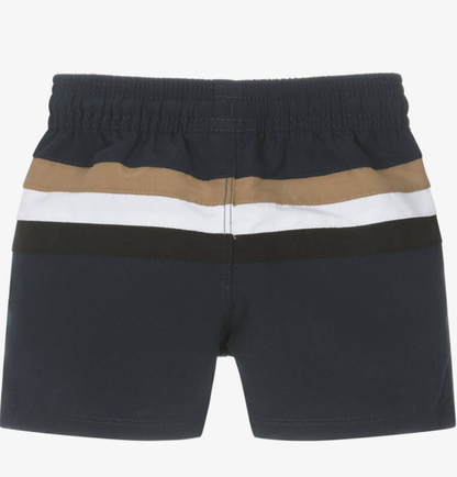 HIUGO BOSS Baby Boys Blue Tricolour Stripe Swim Shorts