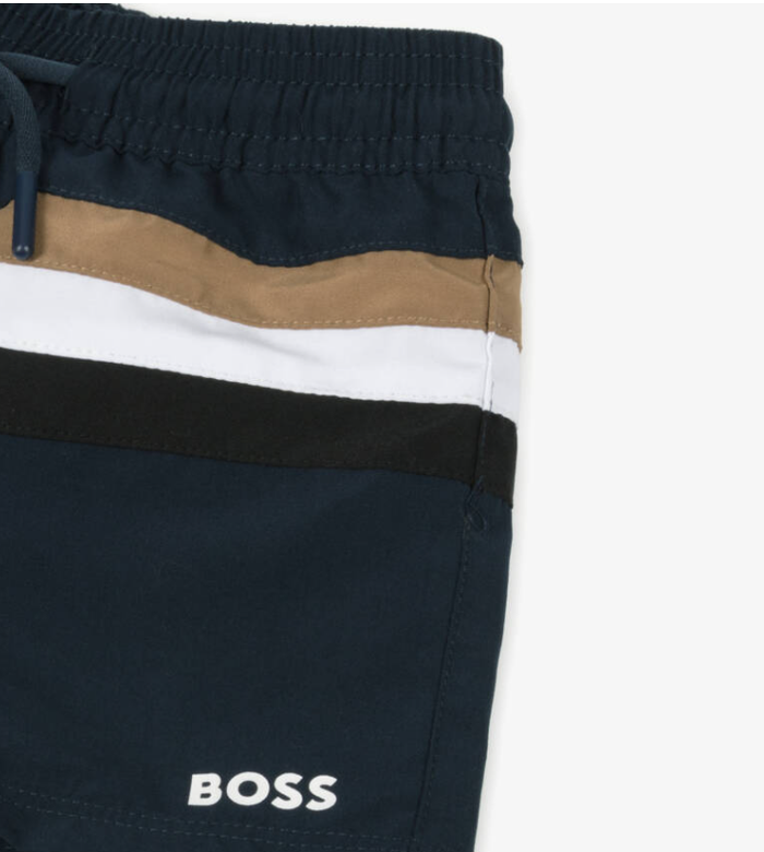 HIUGO BOSS Baby Boys Blue Tricolour Stripe Swim Shorts