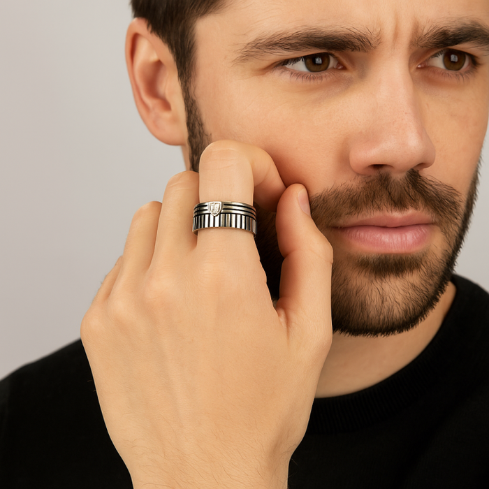 Hoxton London Men's Sterling Silver 2 Way Band Ring