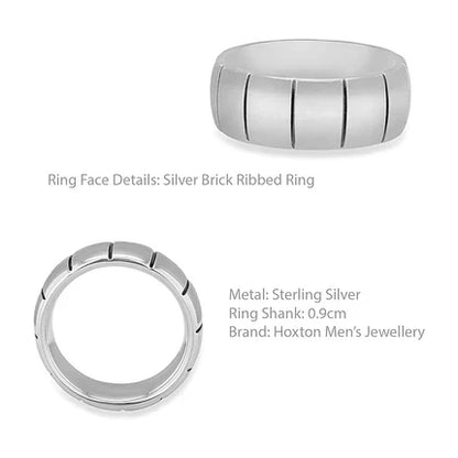 Hoxton London Men's Sterling Silver Brick Ribbed Ring