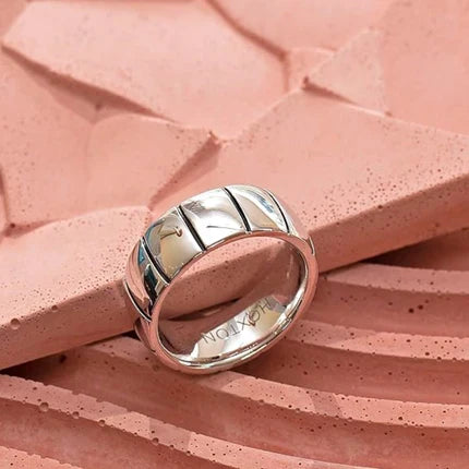 Hoxton London Men's Sterling Silver Brick Ribbed Ring