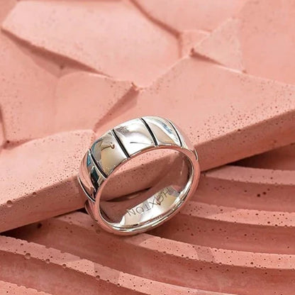 Hoxton London Men's Sterling Silver Brick Ribbed Ring