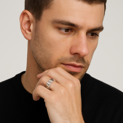Hoxton London Men's Sterling Silver Brick Ribbed Ring