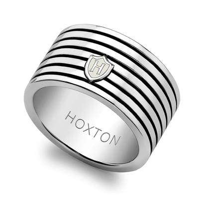 Hoxton London Men's Sterling Silver Horizontal Striped Ring