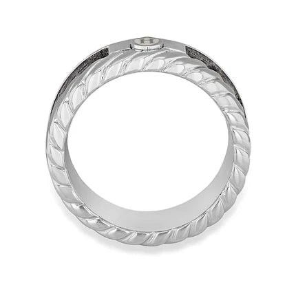 Hoxton London' Men's Sterling Silver Twist Leather Inlay Ring