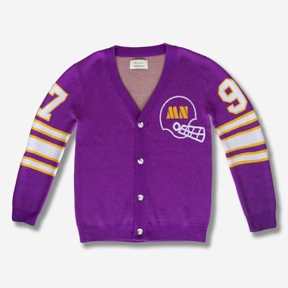 Retro wool vikings cardigan - with "MN" football helmet logo
