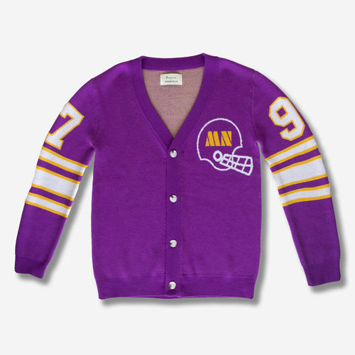 Retro wool vikings cardigan - with "MN" football helmet logo