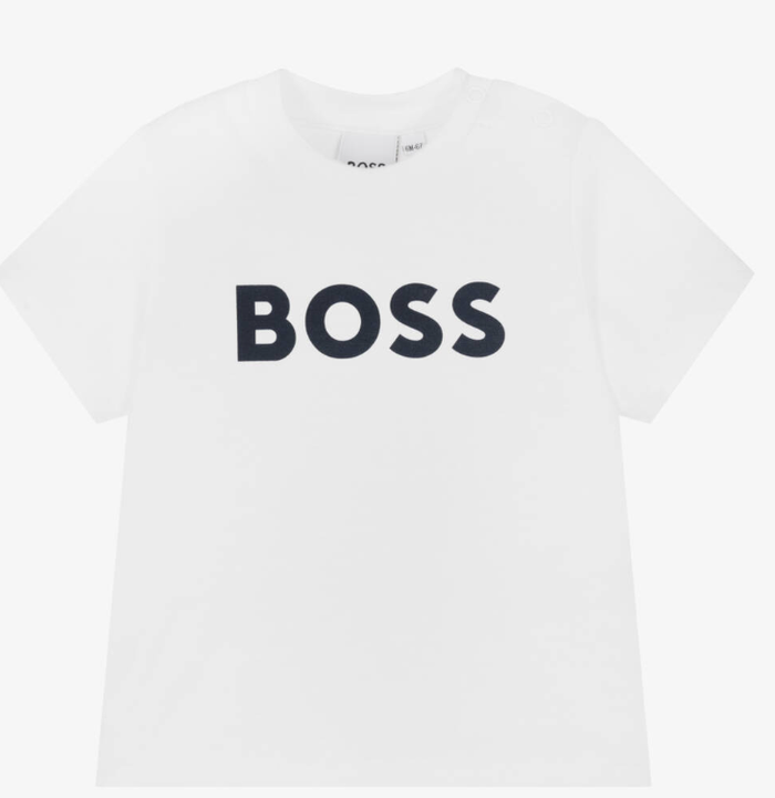 HUGO BOSS Baby Boys White Logo Front Cotton T-Shirt