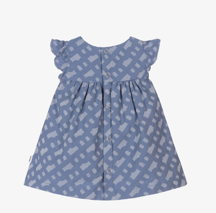 HUGO BOSS Baby Girls Blue Monogram Cotton Dress