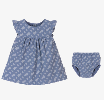 HUGO BOSS Baby Girls Blue Monogram Cotton Dress