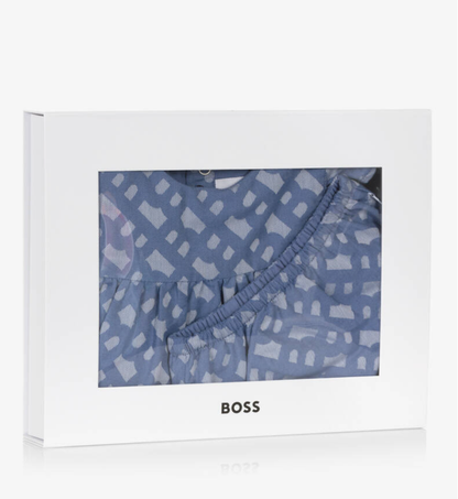 HUGO BOSS Baby Girls Blue Monogram Cotton Dress