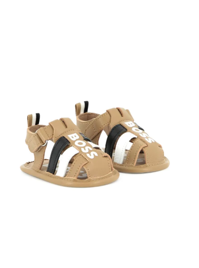 HUGO BOSS Beige Logo Print Sandals