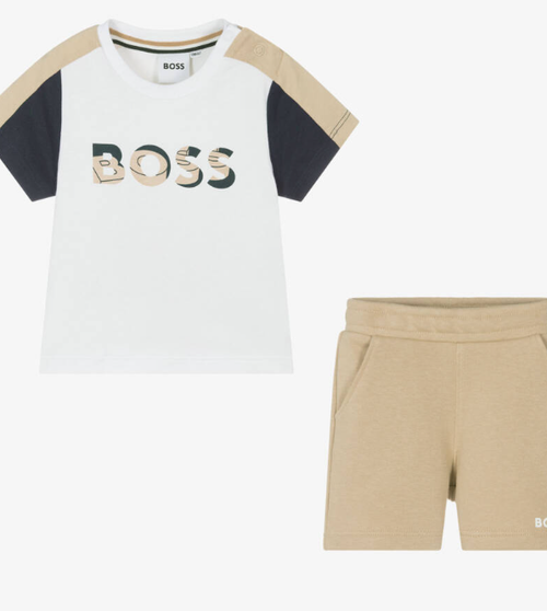 HUGO BOSS Boys Beige Cotton Jersey Shorts Set