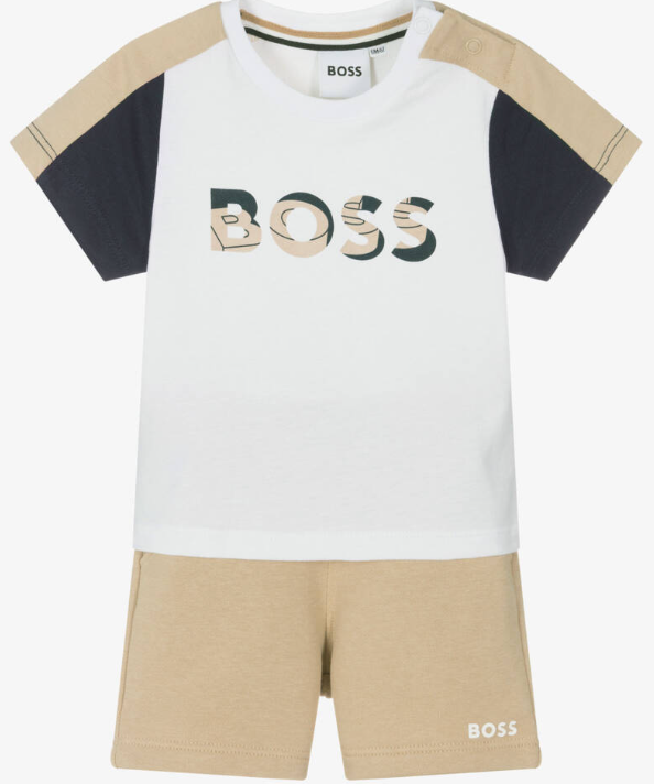 HUGO BOSS Boys Beige Cotton Jersey Shorts Set