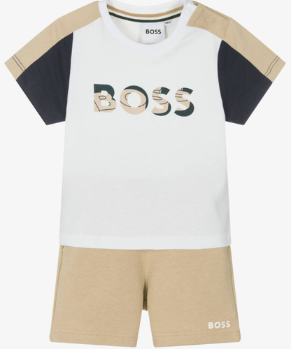 HUGO BOSS Boys Beige Cotton Jersey Shorts Set