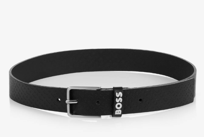 HUGO BOSS Boys Black Leather Monogram Belt