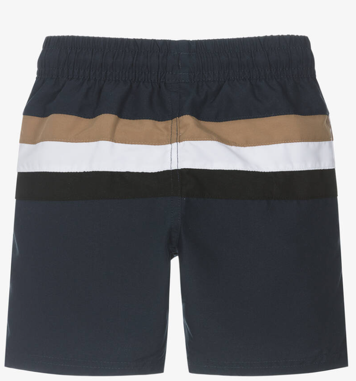 HUGO BOSS Boys Blue Tricolour Stripe Swim Shorts