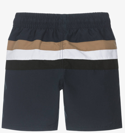 HUGO BOSS Boys Blue Tricolour Stripe Swim Shorts