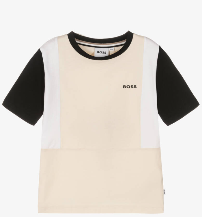 HUGO BOSS Boys Ivory Colourblock Cotton T-Shirt