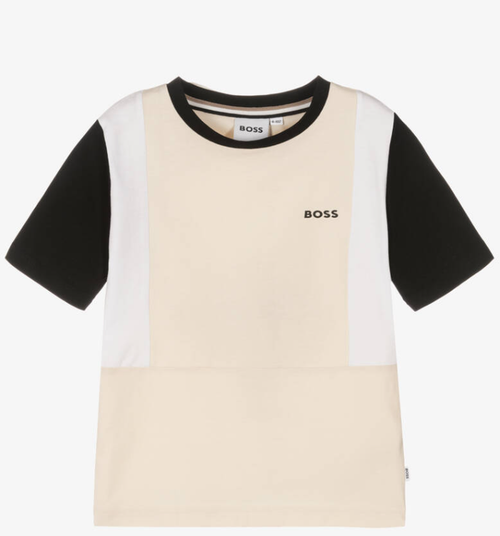 HUGO BOSS Boys Ivory Colourblock Cotton T-Shirt