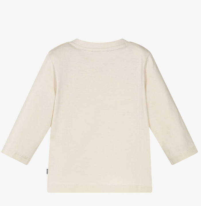 HUGO BOSS Boys Ivory Long-Sleeve Top with Bouclé Double B Monogram Logo