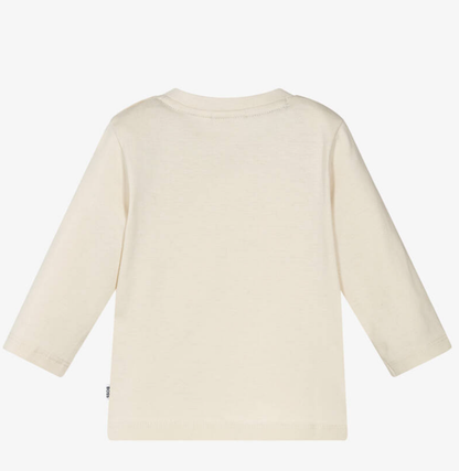 HUGO BOSS Boys Ivory Long-Sleeve Top with Bouclé Double B Monogram Logo