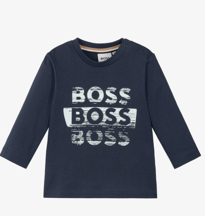 HUGO BOSS Boys Navy Blue Cotton Logo Top