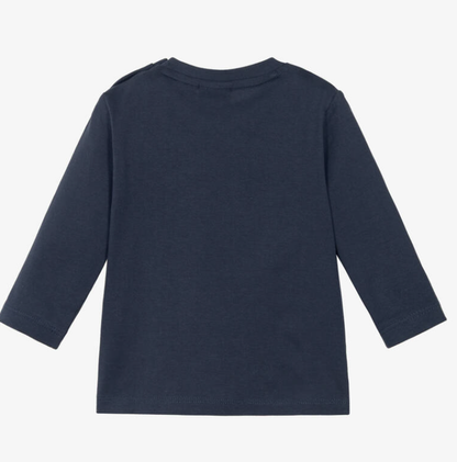 HUGO BOSS Boys Navy Blue Cotton Logo Top