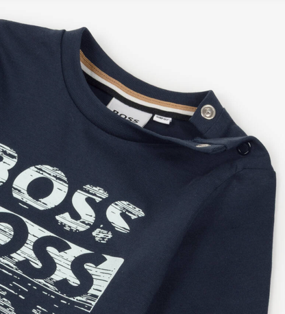 HUGO BOSS Boys Navy Blue Cotton Logo Top