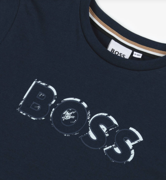 HUGO BOSS Boys Navy Blue Cotton Top with Faded Logo