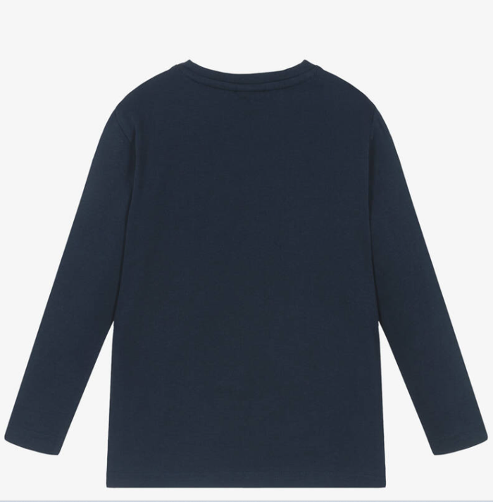 HUGO BOSS Boys Navy Blue Cotton Top with Faded Logo
