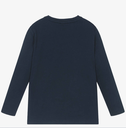 HUGO BOSS Boys Navy Blue Cotton Top with Faded Logo
