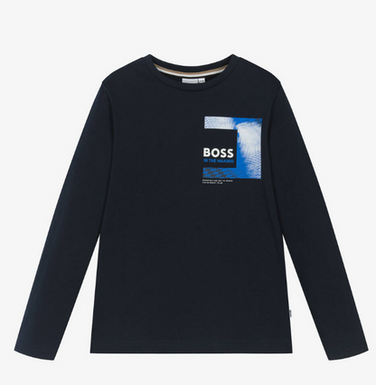 HUGO BOSS Boys Navy Blue Dream Big Cotton Top
