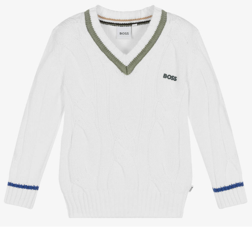 HUGO BOSS Boys White Cotton Logo Sweater
