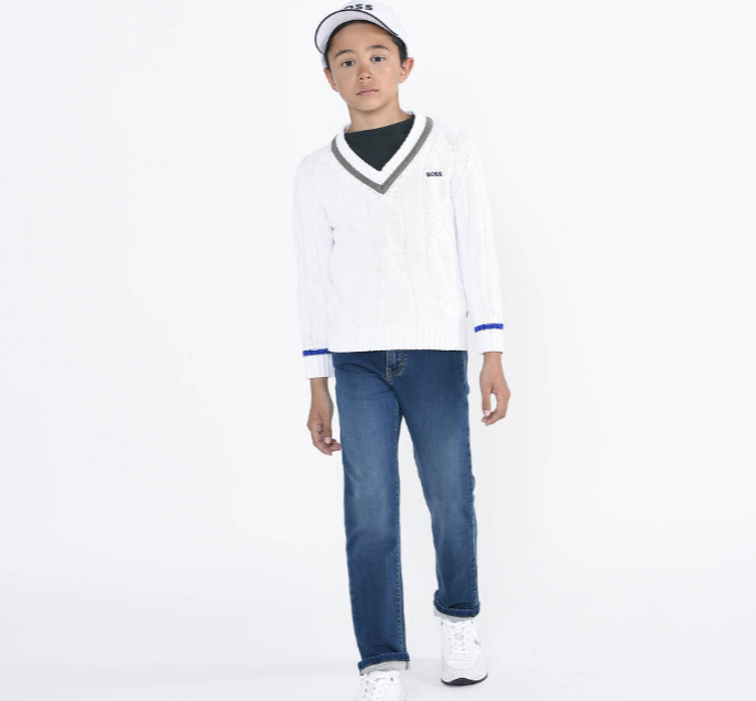 HUGO BOSS Boys White Cotton Logo Sweater