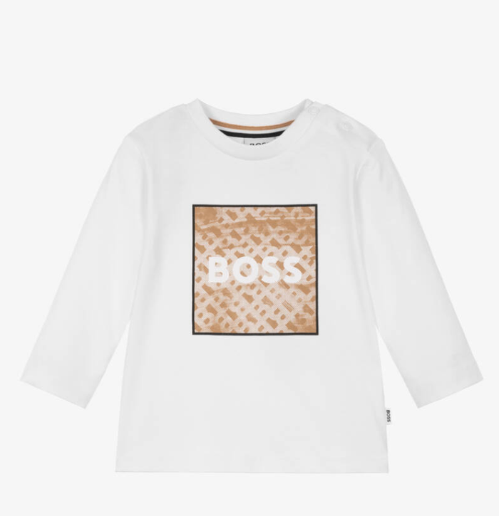 HUGO BOSS Boys White Cotton Monogram Box Logo Top